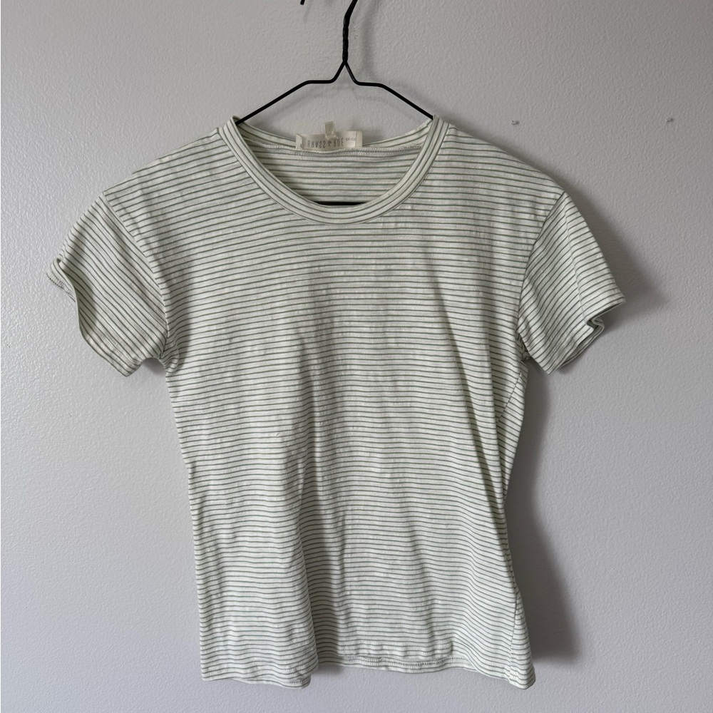 Striped White and Green Women's Top